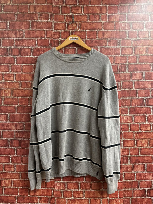 Nautica Stripped Grey Knit Sweater Size XXL