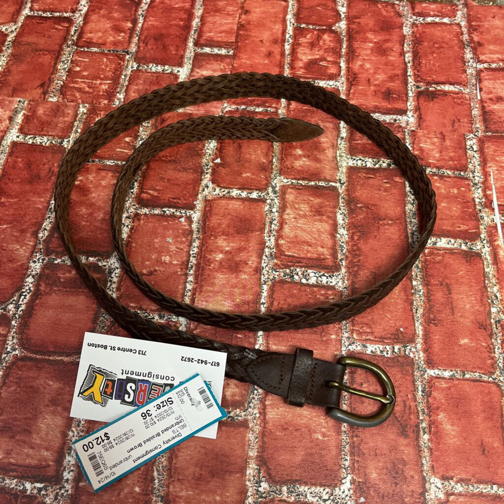 Unbranded Braided Brown Leather Belt Size 36