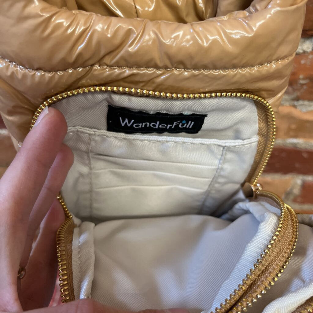 Wandefull Water Bottle and Phone Hydrobag Crossbody Puffer Bag Tan OS