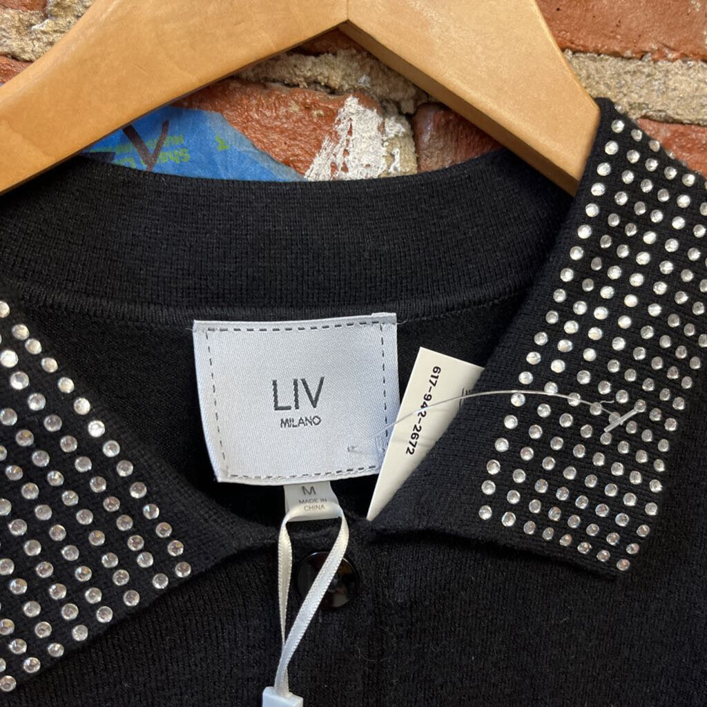 NWT LIV Milano Bedazzled Collar Cardigan Black Size M