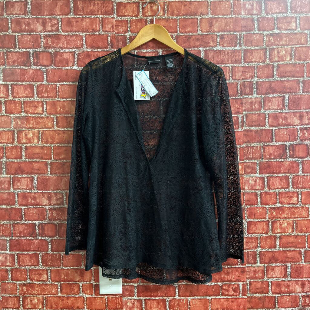 New York & Co Lace long Sleeve Top Black Size XL