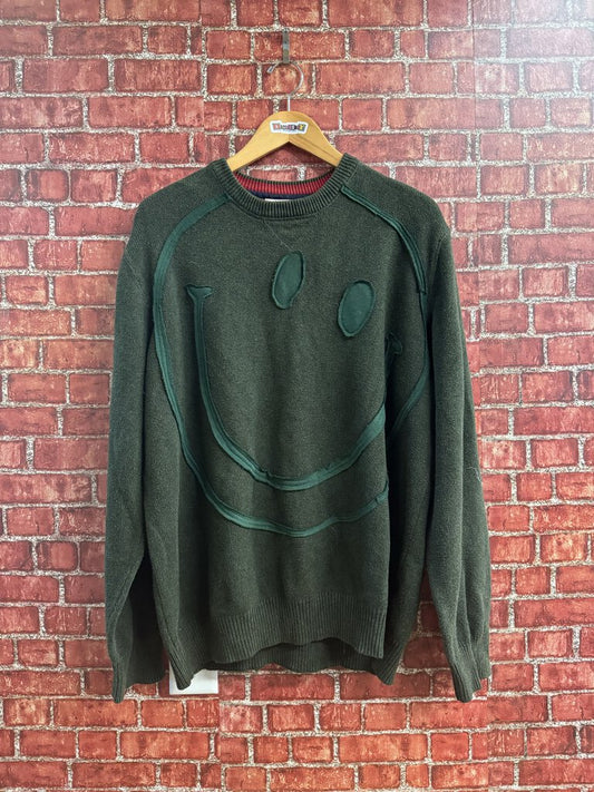 Mich Smiley Face Sweater Green XL