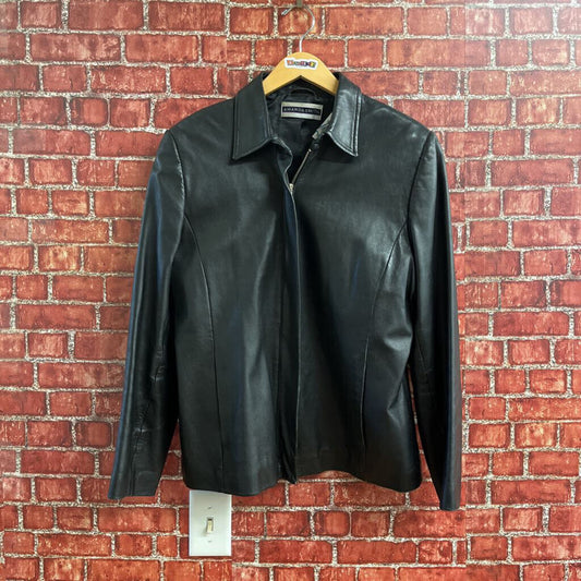 Amanda Smith Black Leather Zip Up Jacket Size 10