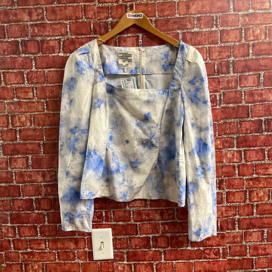 Pferdgarten Tie Dye Square neck Long Sleeve Top White Blue Size 40