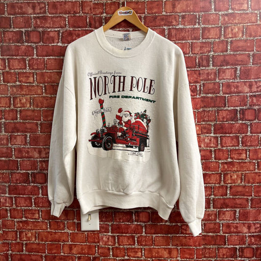 Vintage 80s North Pole Santa Crewneck White Size XL