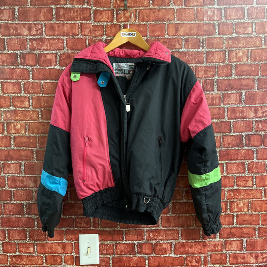 Vintage 80s Ski Lion Puffer Jacket black and Multi Color Size S