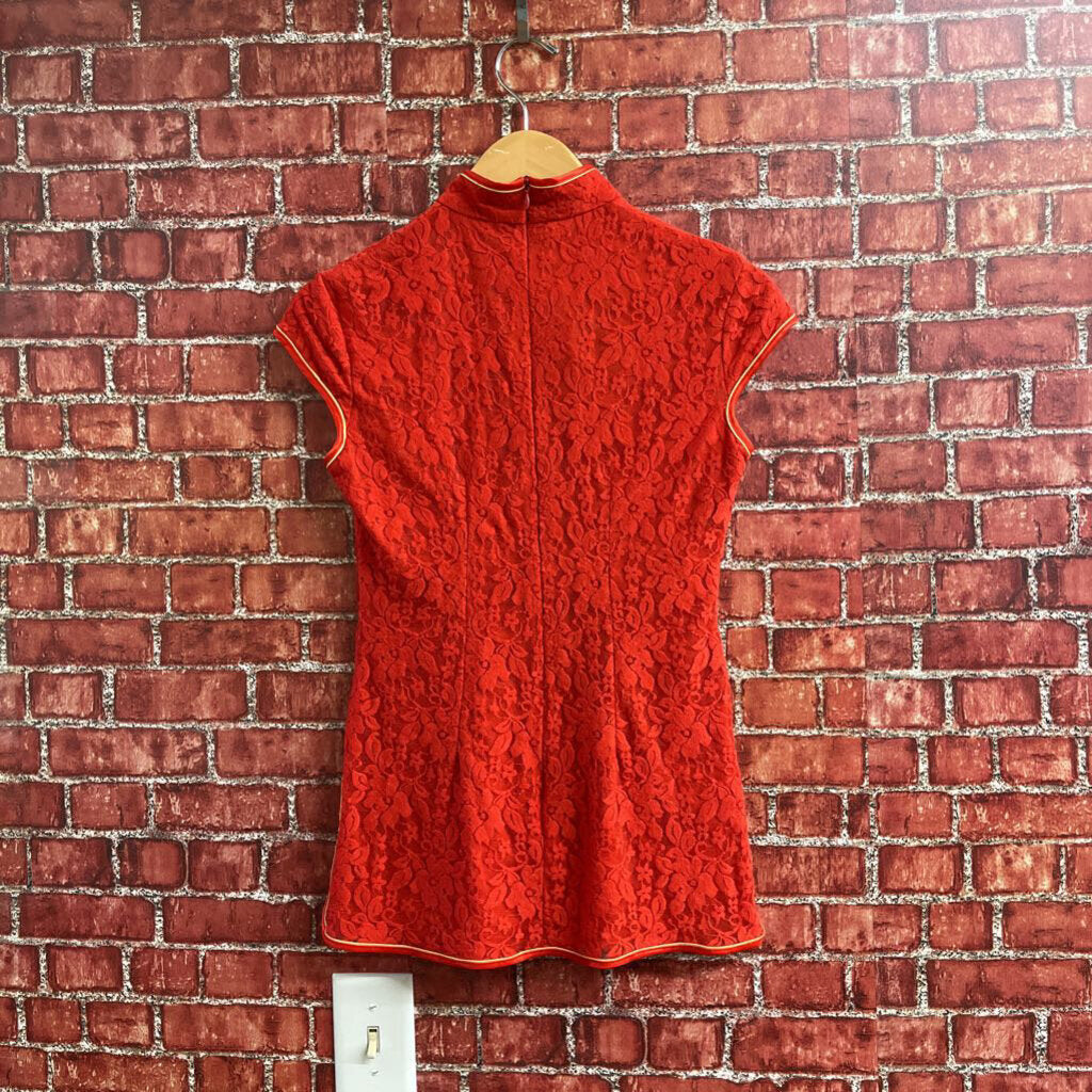 Lace Bird Embroidered and sequin Top Red Size M