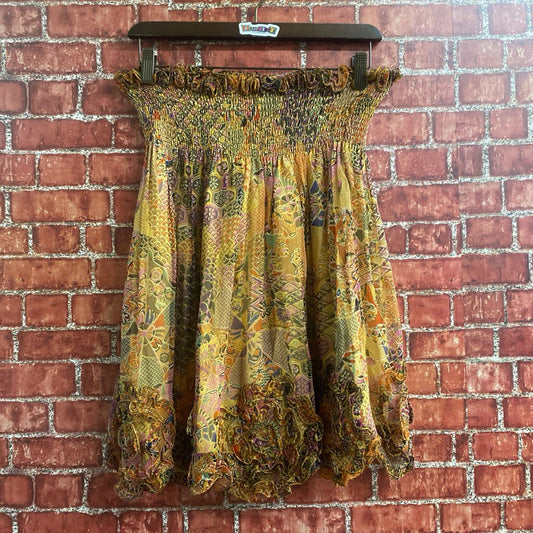 Silk Printed Midi Skirt Orange Size S