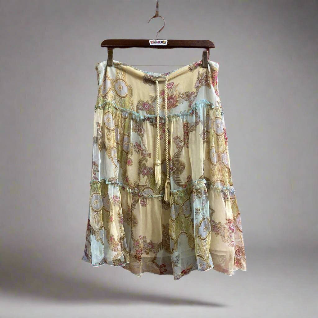 Arden B Silk Printed Midi Skirt Multi Color Size S