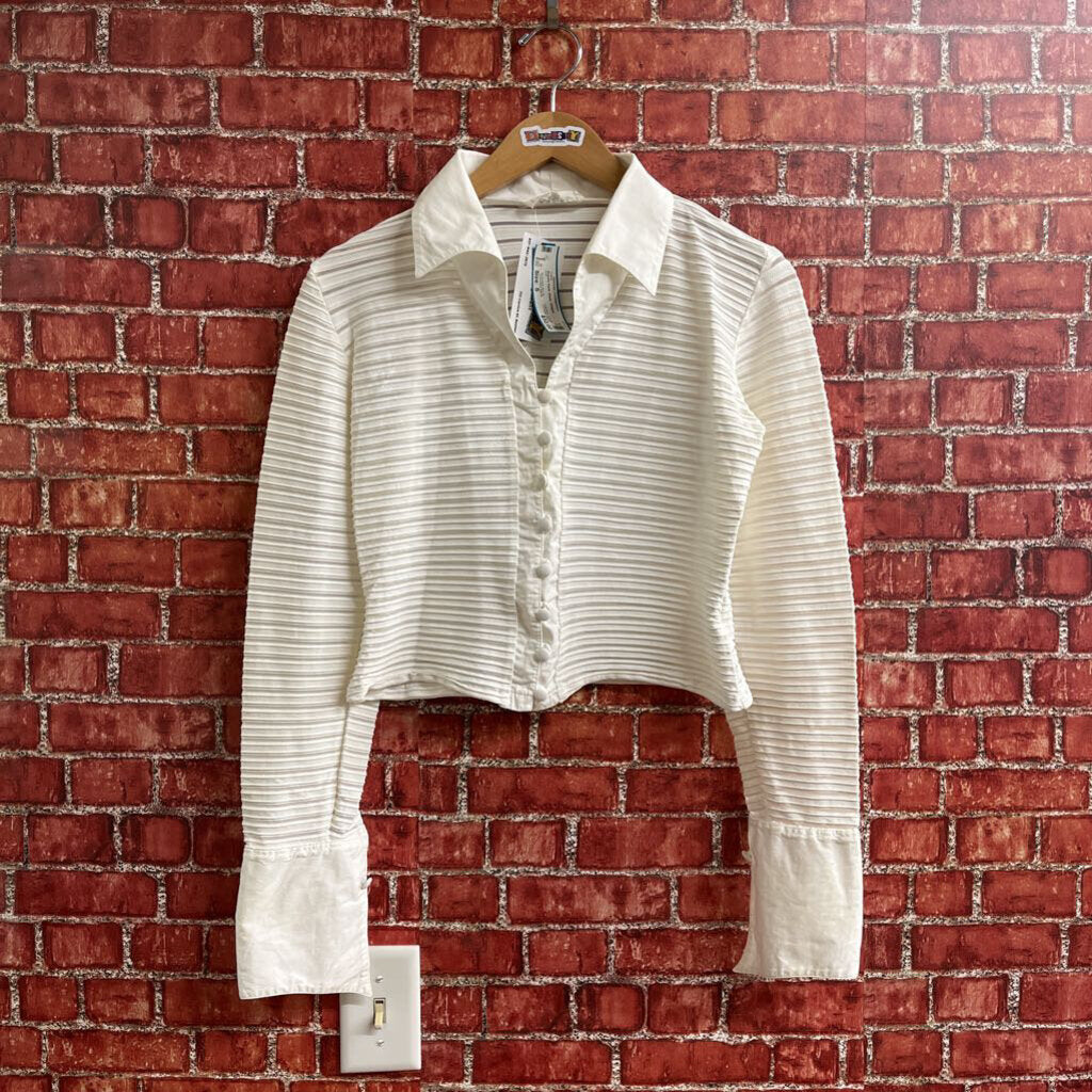 Rayure Paris Sheer Striped Button Up Top White Size S