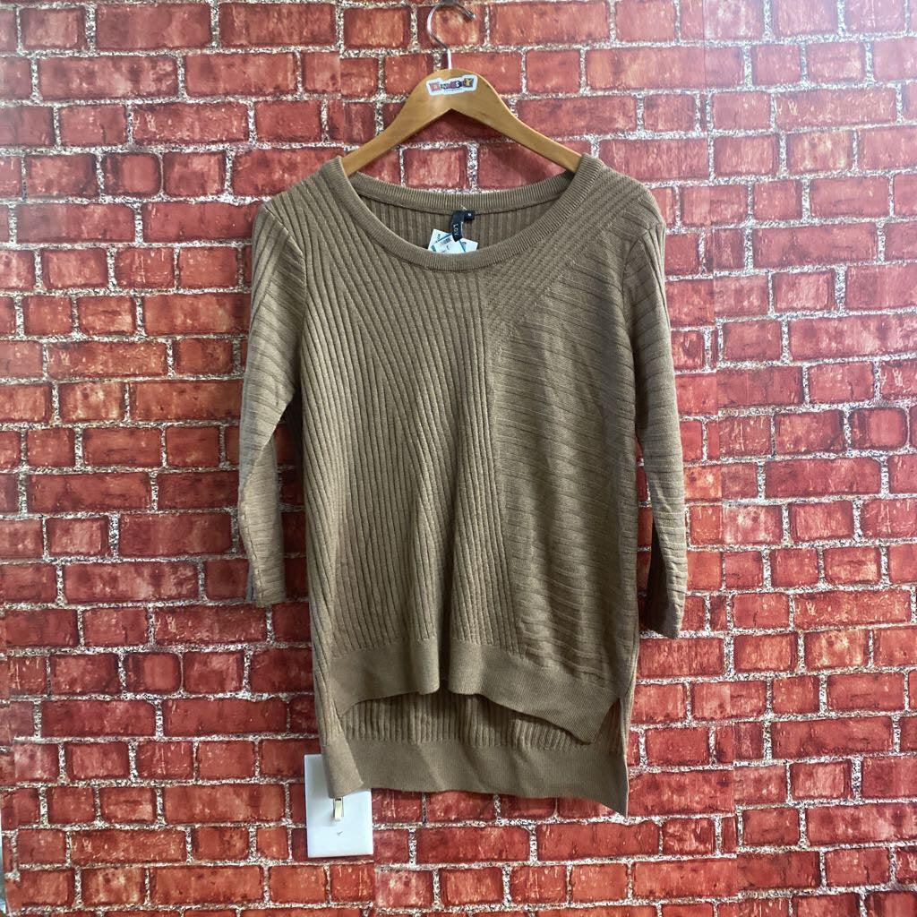 LOV Ribbed Mid Sleeve Knit Brown Size M