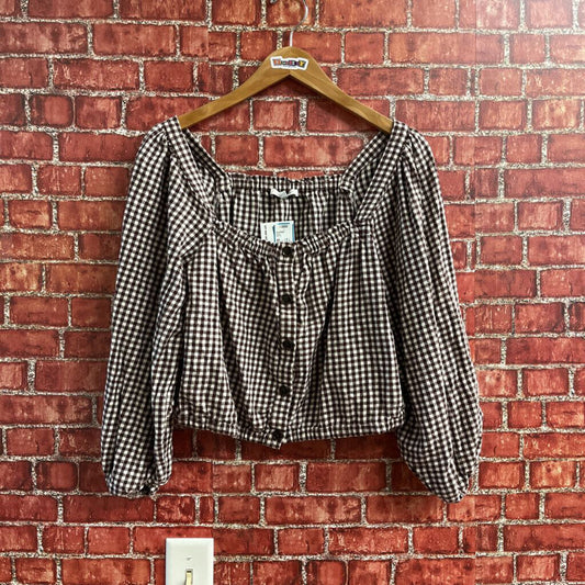 Madewell Plaid Cropped Top Brn/Wht M