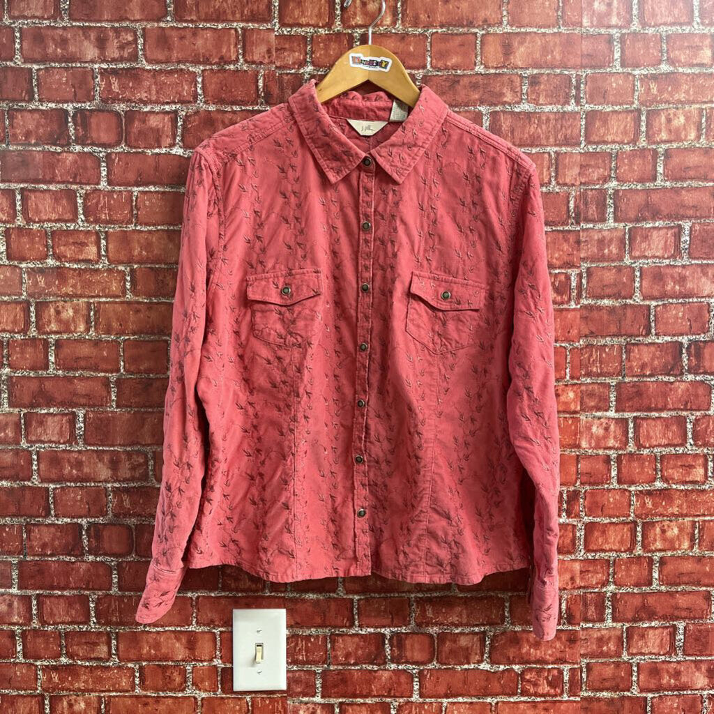 J Jill Cord Embroidered Button Down Pink Size XL