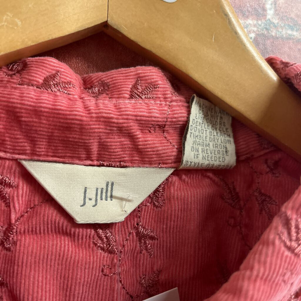 J Jill Cord Embroidered Button Down Pink Size XL