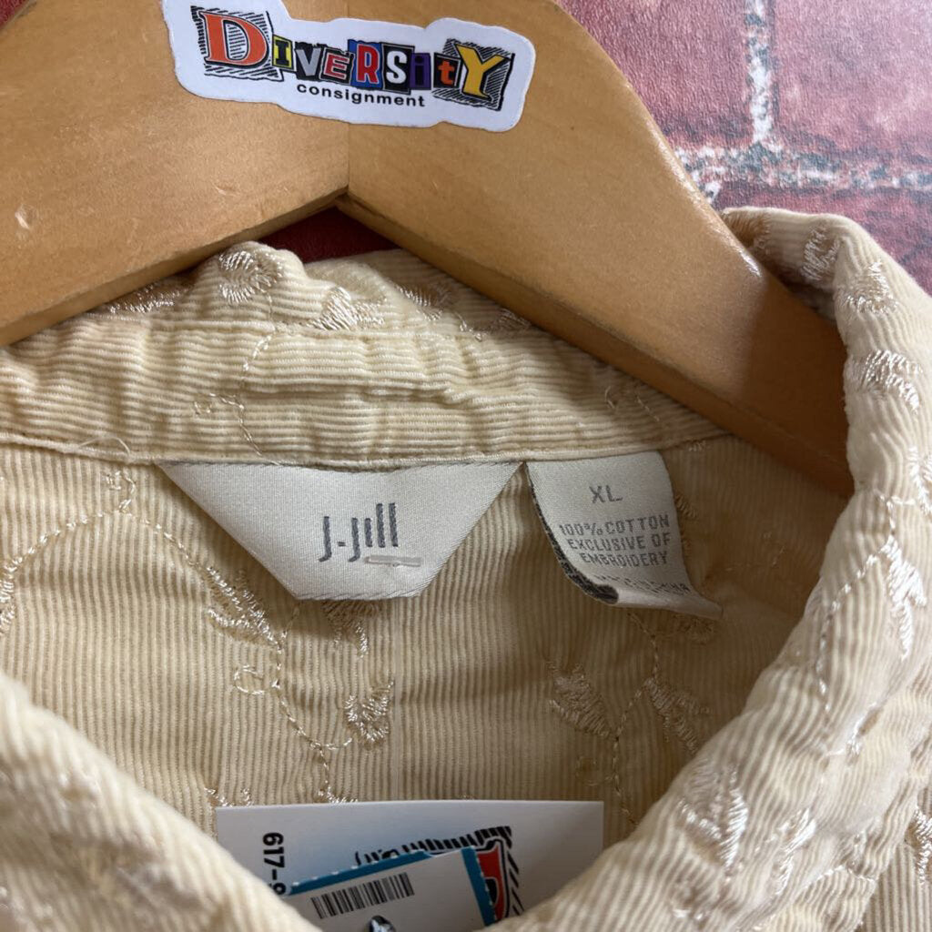 J Jill Cord Embroidered Button Down Tan Size XL