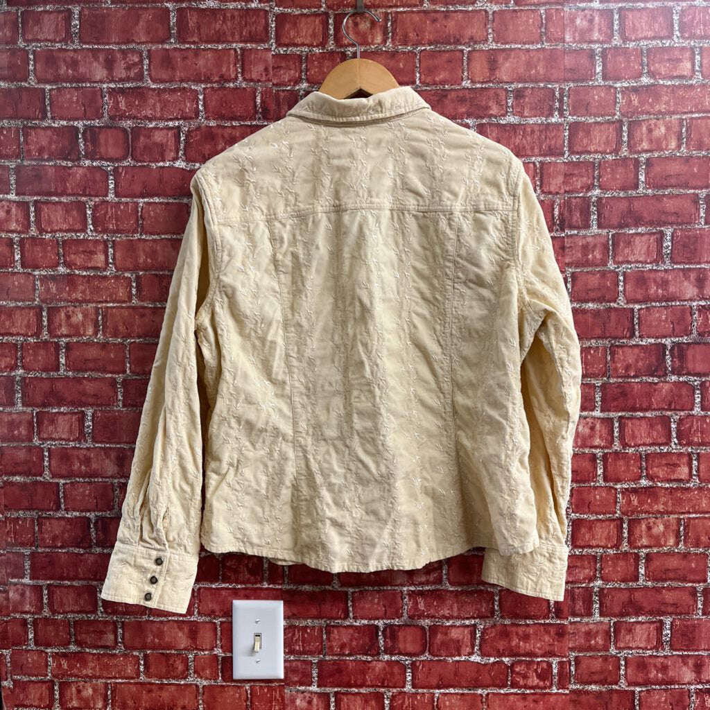 J Jill Cord Embroidered Button Down Tan Size XL