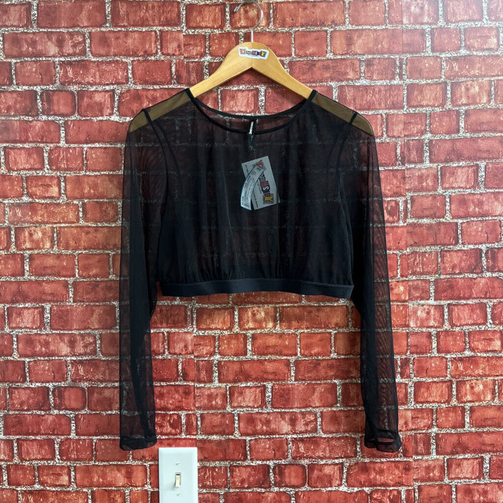 Torrid Curve Sheer Crop Long Sleeve Black Size 2XL