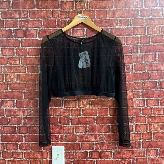 Torrid Curve Sheer Crop Long Sleeve Black Size 2XL