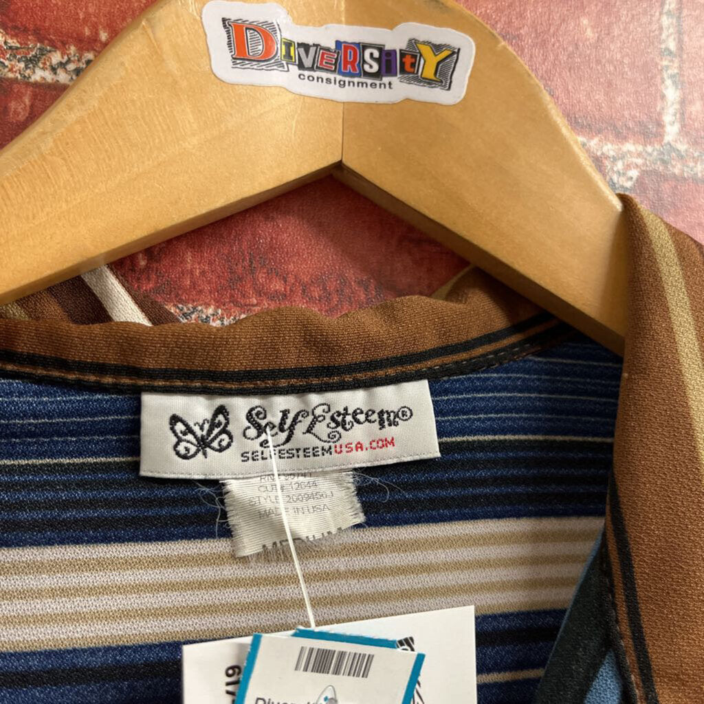 Y2K Self Esteem Striped Polo Top Brown blue Size M