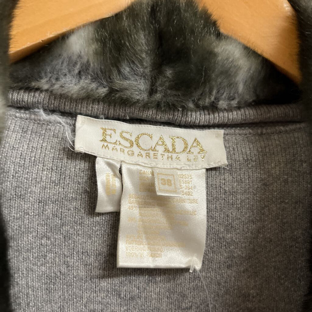 Escada Cashmere Wool Fur Trim Cardigan Grey Size 38