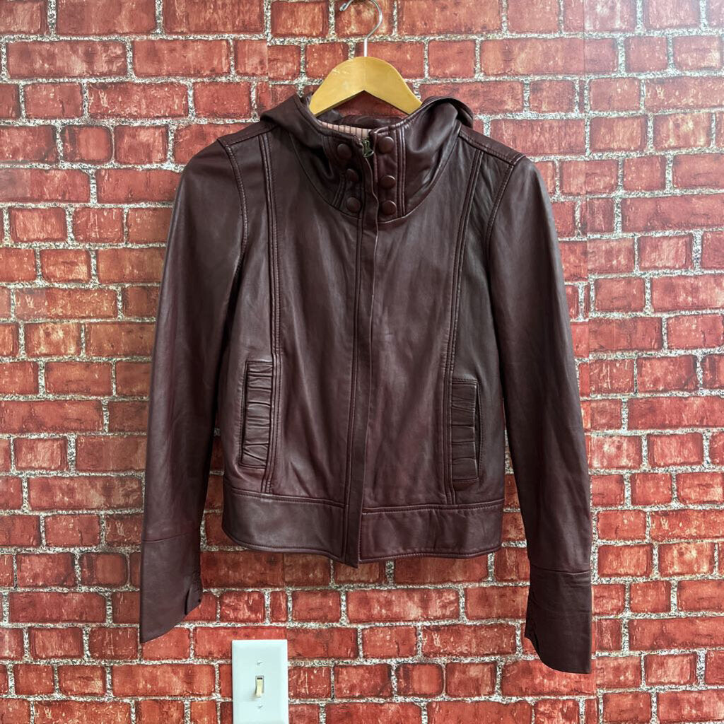 Mike & Chris Lamb Leather Jacket Hoodie Red Size XS