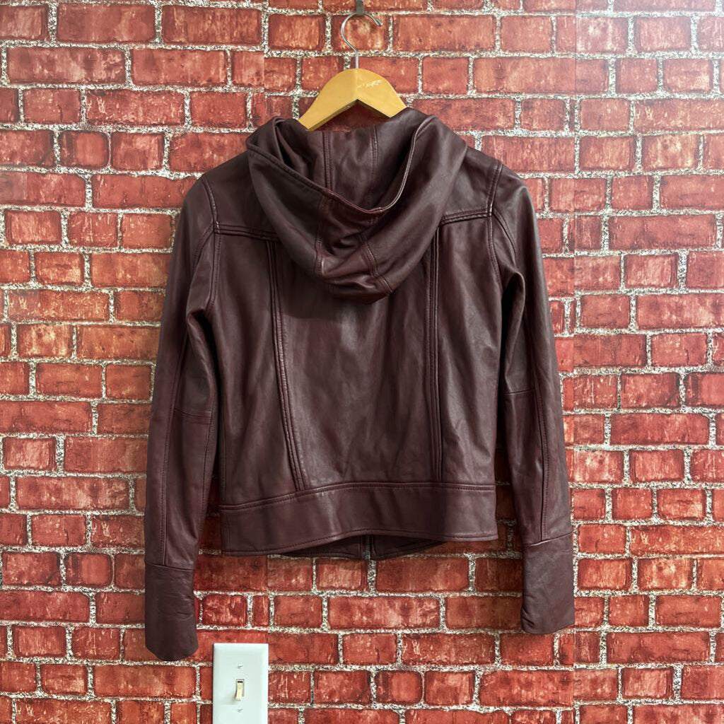 Mike & Chris Lamb Leather Jacket Hoodie Red Size XS