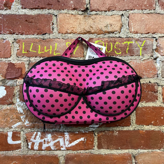 Bra Carrying Case Polka Dot Pink and Sheer Trim