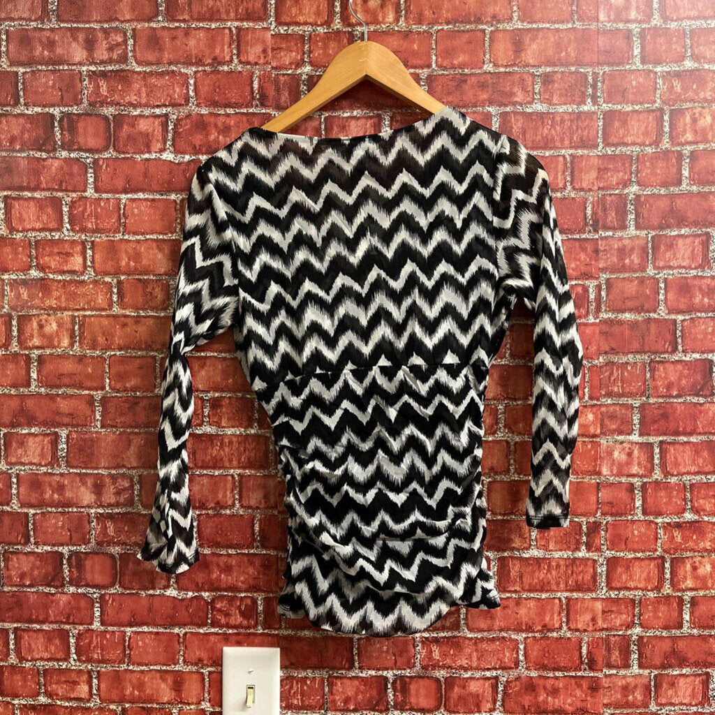 INC Chevron Stripe LS Sheer Top Size Medium