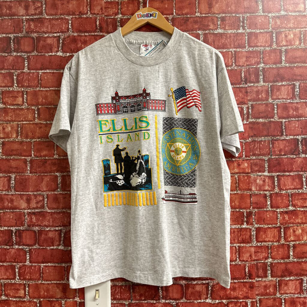 Vintage Hef-T Puff Print Ellis Island Tee Size Large