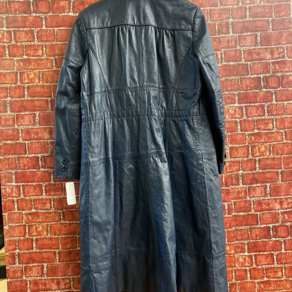 Vintage The Tannery Leather Jacket Trench Coat Blue Size 15/16