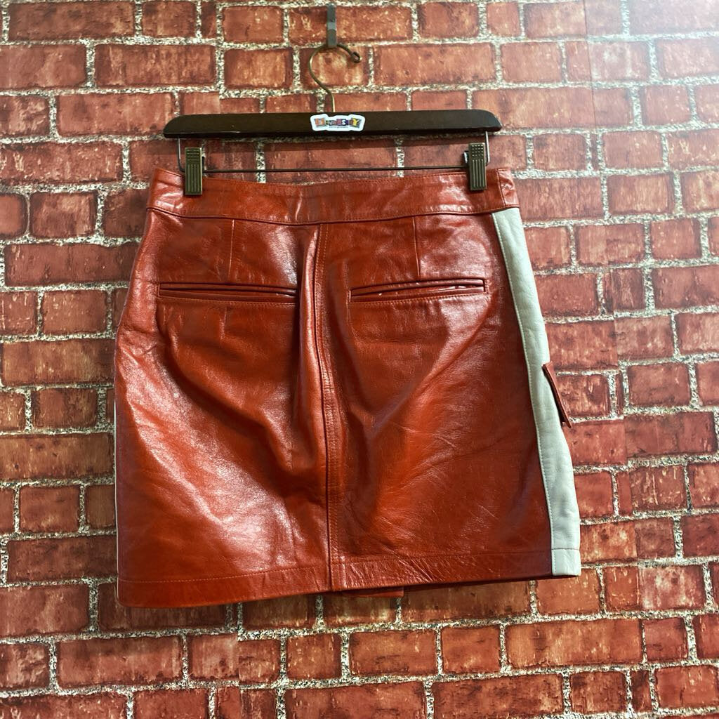 Frame Lamb Leather Racing Skirt Red White Size 28