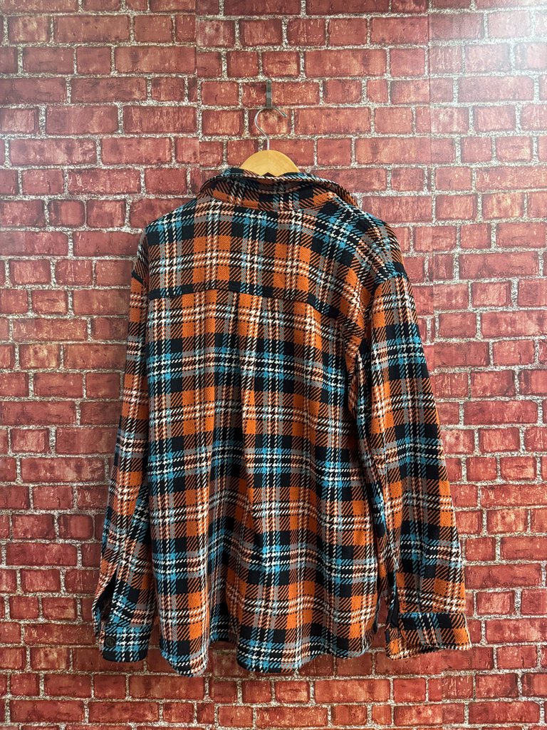 Zara Abstract Button Down Flannel Shirt Orange/Blue XL