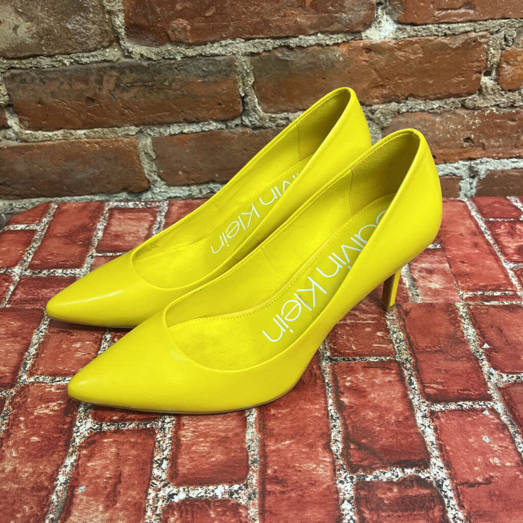 Calvin Klein Rizzo Nappa Yellow Heels Size 7.5L