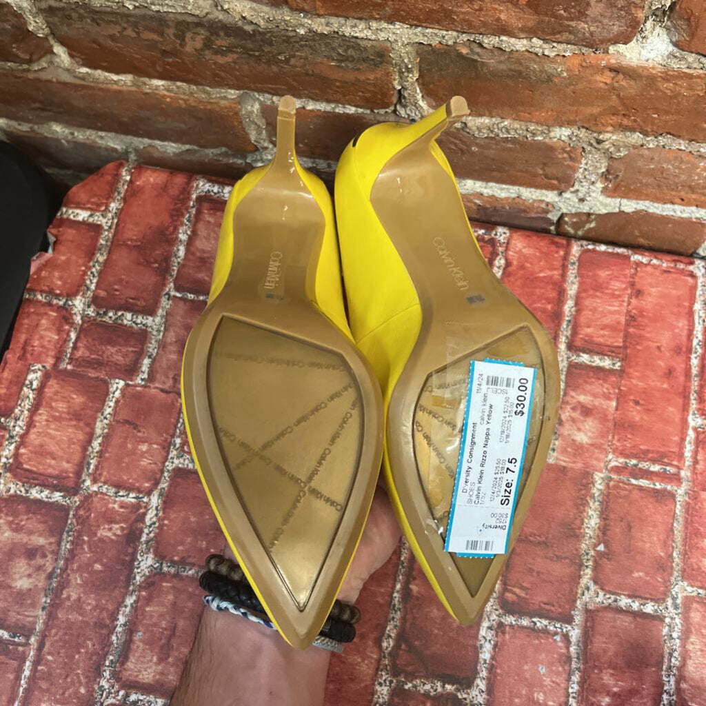 Calvin Klein Rizzo Nappa Yellow Heels Size 7.5L