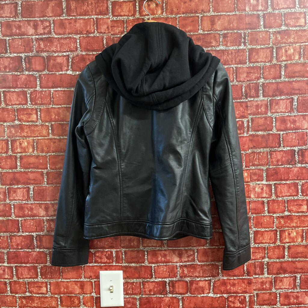 Marc New York Leather Jacket Hoodie Black Size S