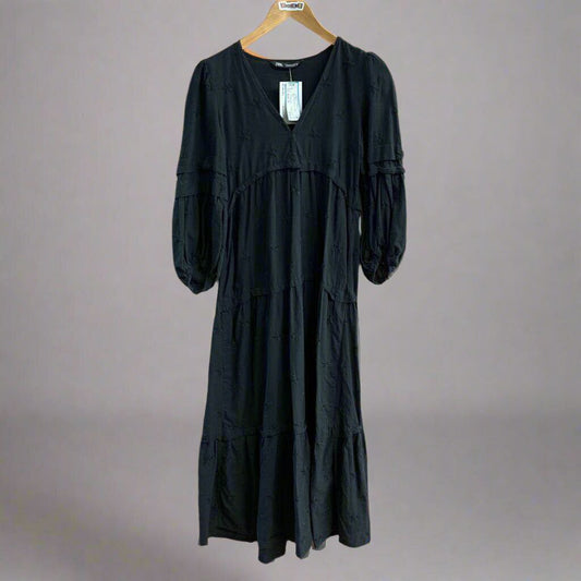 Zara Long Sleeve Midi Dress Black Size Small