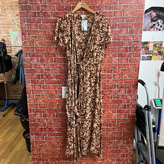 Vintage Neiman Marcus Silk Floral Maxi Dress Brown Size 8