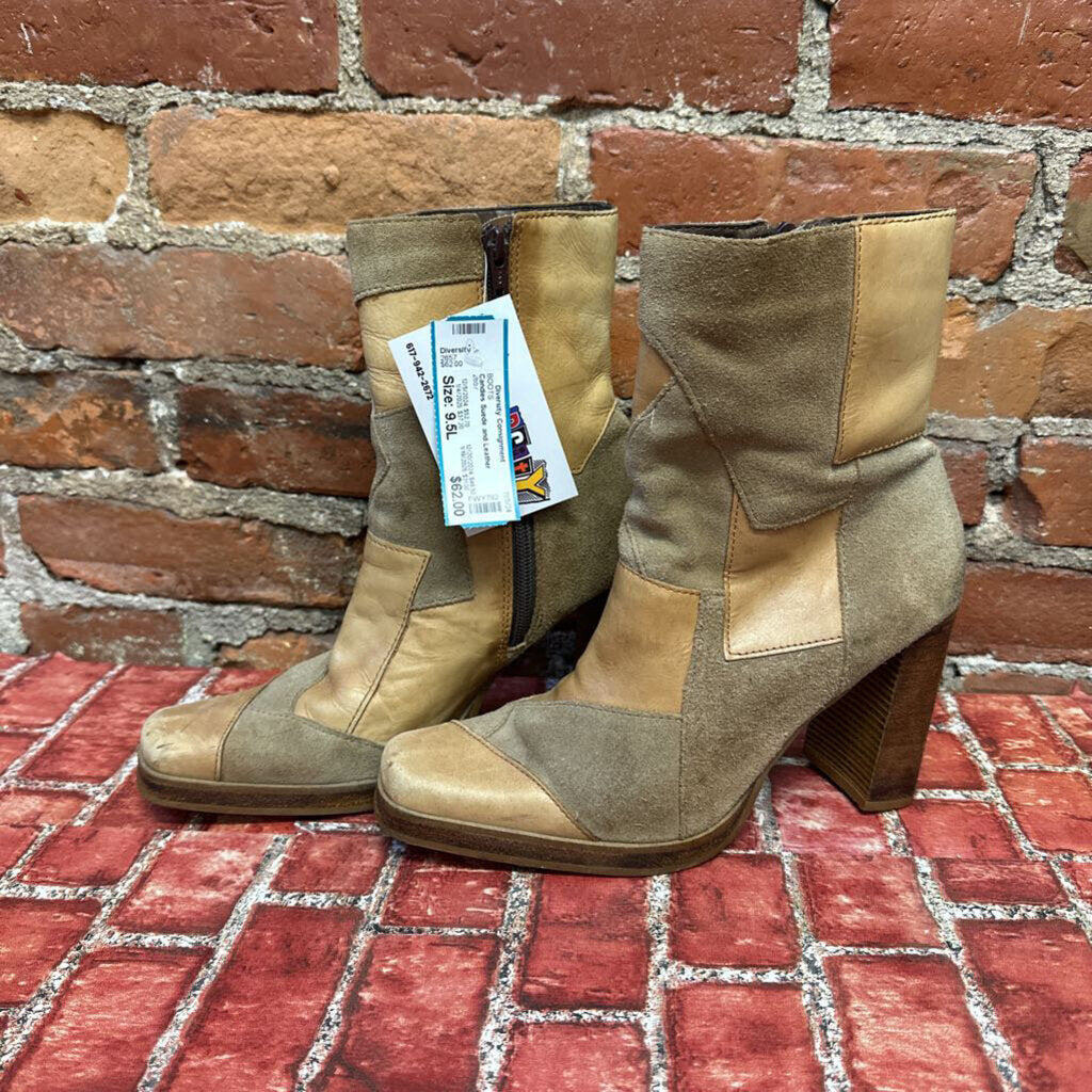 Candies Suede and Leather Patchwork Ankle Boots Brown Size 9.5L