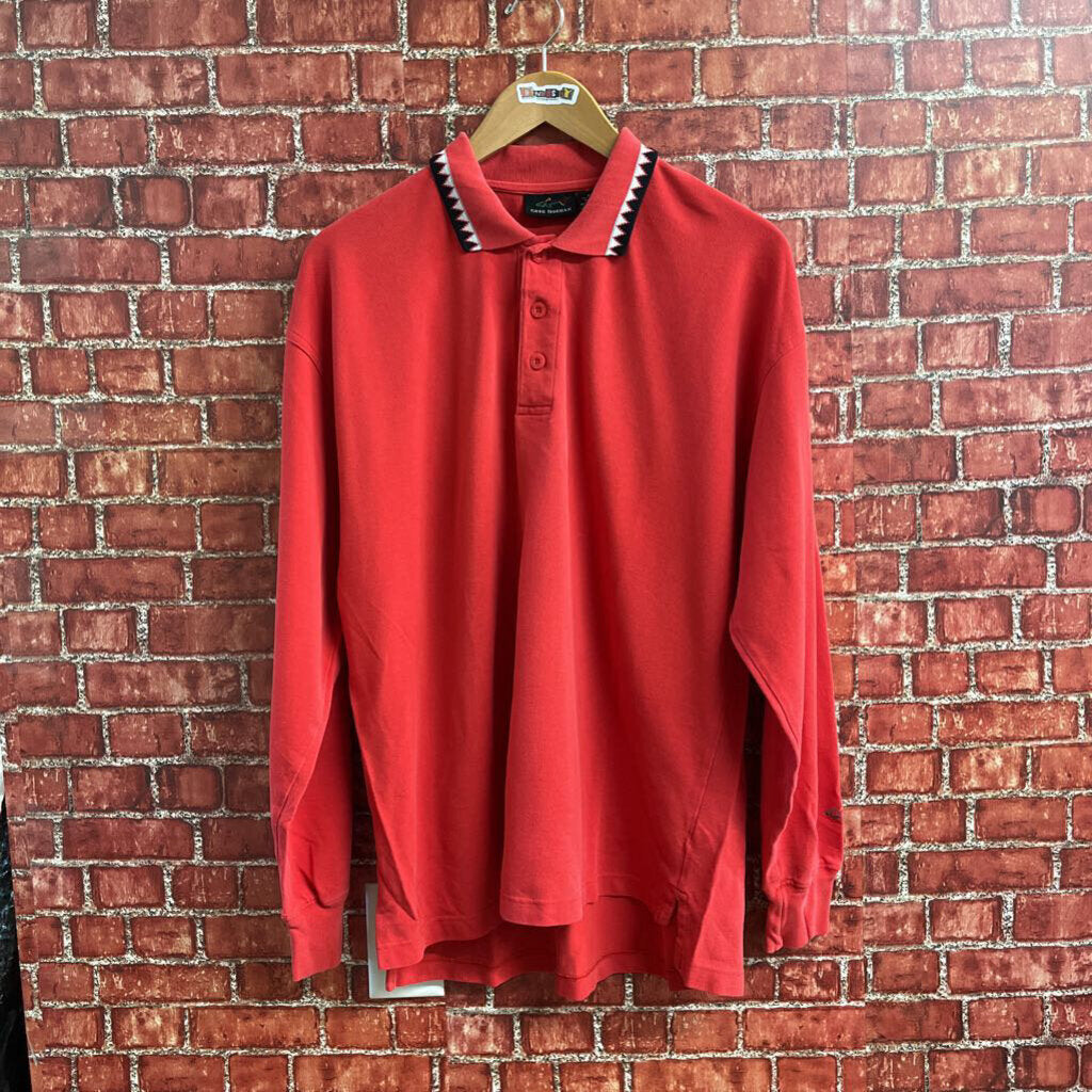 Greg Norman VTG Long Sleeve Polo Red Size Large