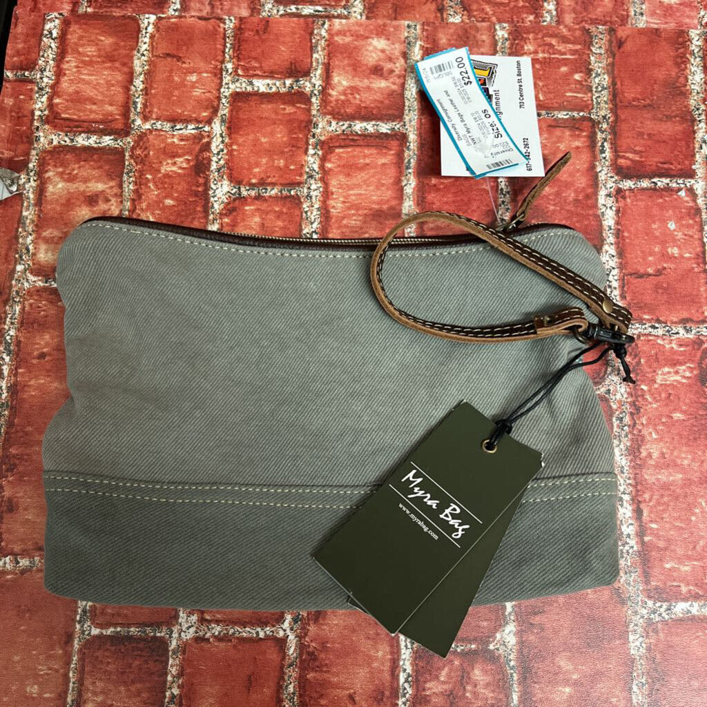 NWT Myra Bags Leather and Abstract Wristlet Grey