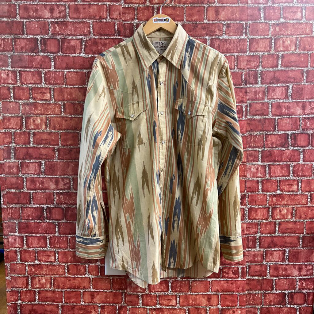 Ely Cattleman Western Pearl Snap Button Down Tan Size L