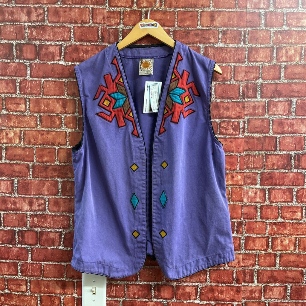 Chicos Abstract Stitched Vest Purple Size M