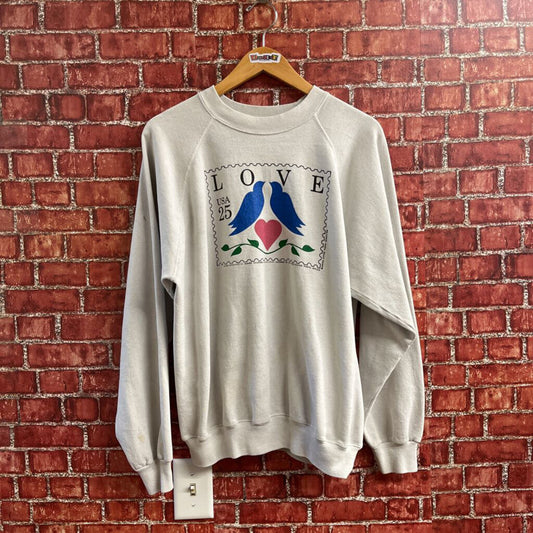 Vintage 80s Love Postal Stamp crewneck White Size XL