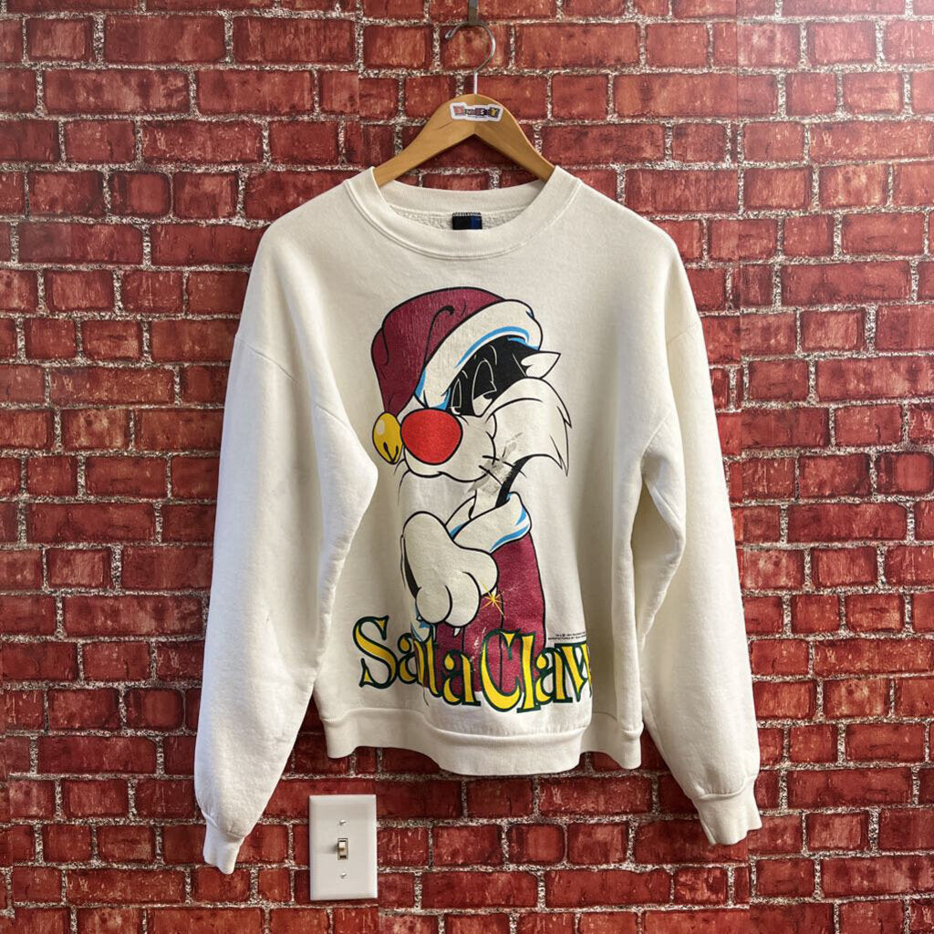 Vintage 90s Sylvester Looney Tunes Santa Claus Crewneck White Size M