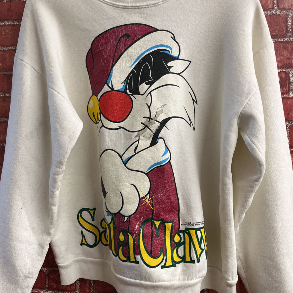 Vintage 90s Sylvester Looney Tunes Santa Claus Crewneck White Size M