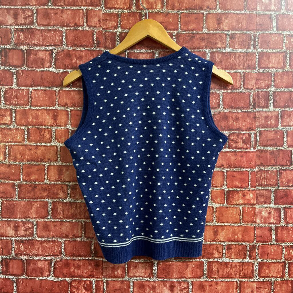 Vintage Polka Dot Knit Vest blue White Size S