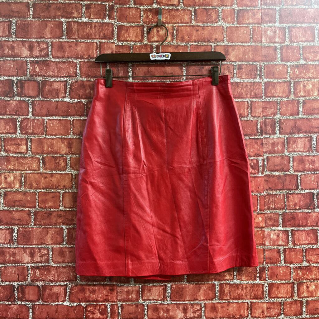 Vintage Evan Davies Leather Midi Skirt Red Size 12