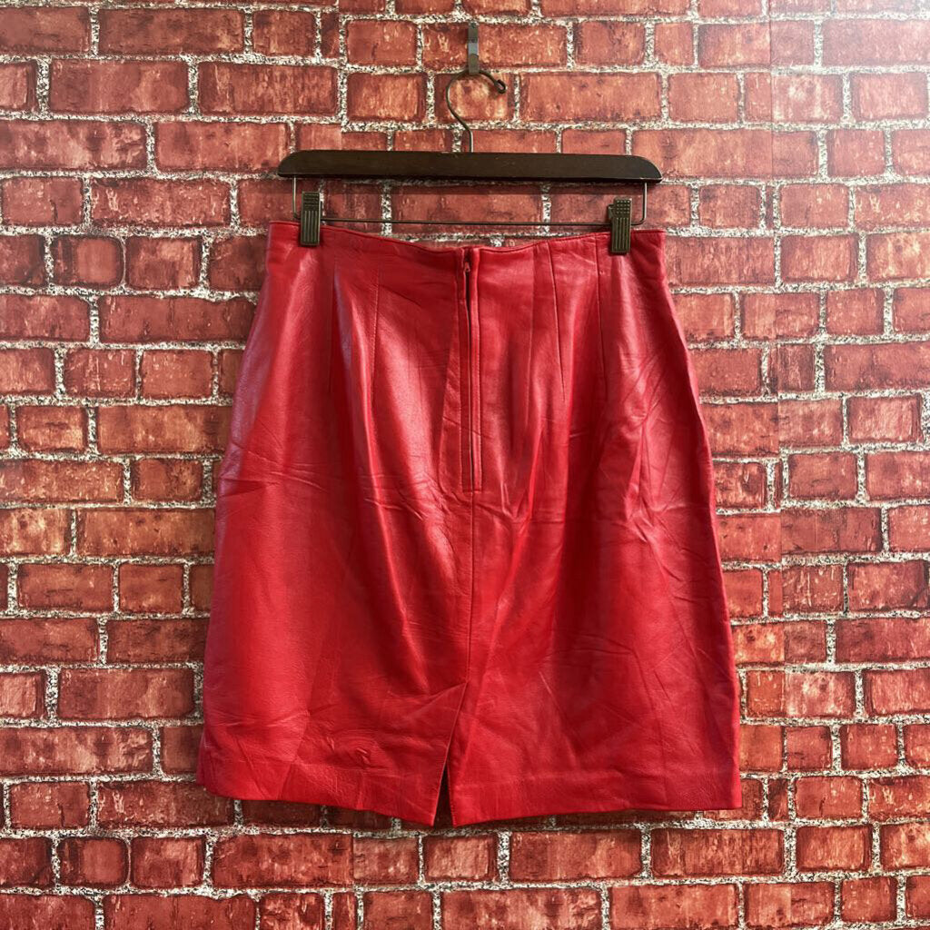 Vintage Evan Davies Leather Midi Skirt Red Size 12