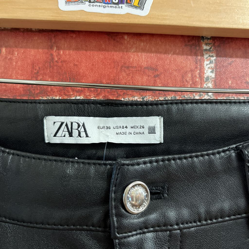 Zara Pleather Straight Leg Pants Black Size 4