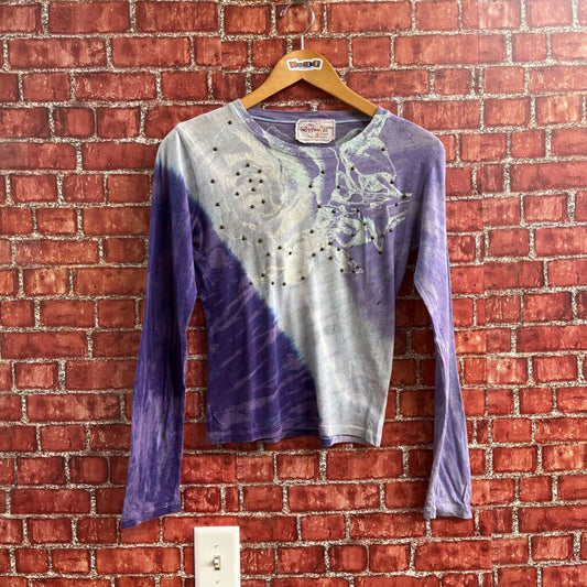 Gypsy Tie Dye Studded Long Sleeve Top Purple Size S